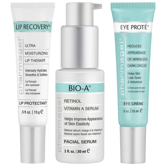 Pharmagel 3-Piece Beauty Set with Eye Cream, Bio-A Retinol Serum & Lip Recovery