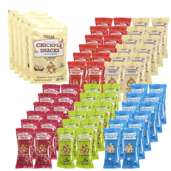 65-Pack: Talia Dry Roasted Chickpea Snacks (5x 5.5oz + 60x 1.2oz Variety)
