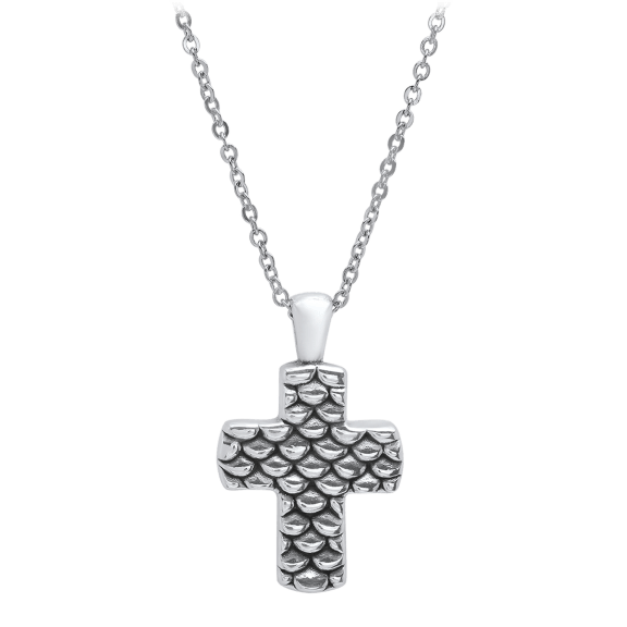 Pori Jewelers .925 Sterling Silver Textured Cross Charm Pendant Necklace