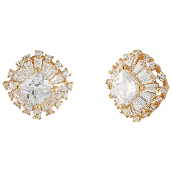 Kenneth Jay Lane 5 CTTW Vintage Tapper Baguette CZ Cushion Studs