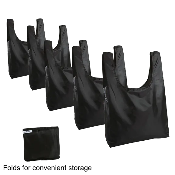 5-Pack: Fit & Fresh Grocery Totes with Pockets and Handles