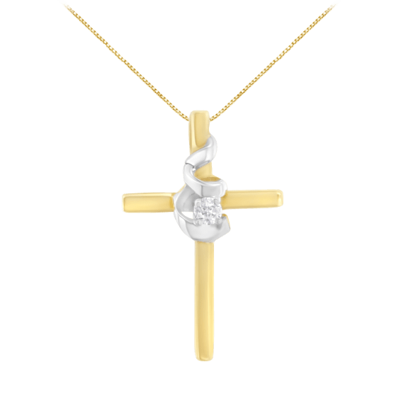 Haus of Brilliance 10K Two-Tone Gold 1/25 Carat TW Diamond Accent Cross Necklace