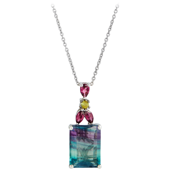 Savvy Cie 10.12 Carat Gem TW Bi-Color Fluorite Amethyst and Citrine Pendant