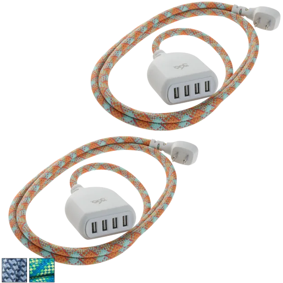 2-Pack: 360 Electrical Habitat Braided USB Extension Cord with 4.8A 4-Port USB