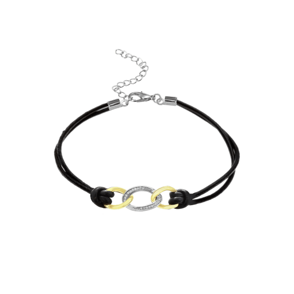 Savvy Cie 10K Solid Gold & Silver Diamond Link Leather Bracelet
