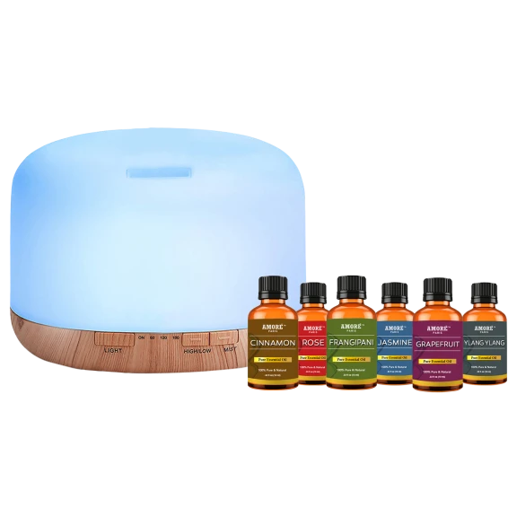 Amore Paris 5 in 1 Premium Ultrasonic Aromatherapy Diffuser w/ Essential Oils