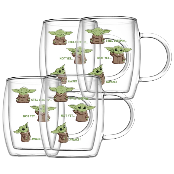 4-Pack: JoyJolt Star Wars Awake Mandalorian Double-Wall Glass Mugs (13.5 oz)