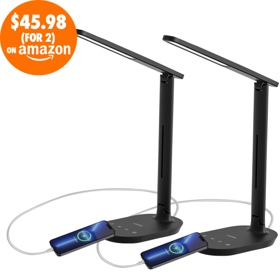 2-Pack: Lastar LED Desk Lamp with USB Charging Port