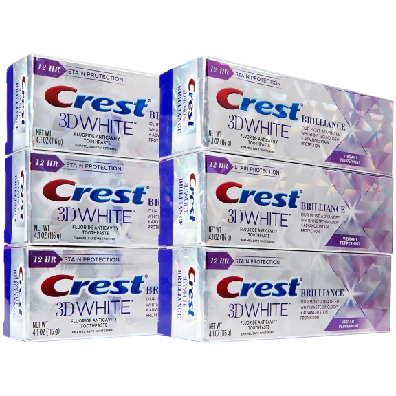 6-Pack: Crest 3D White Brilliance + Advanced Stain protection Vibrant Peppermint
