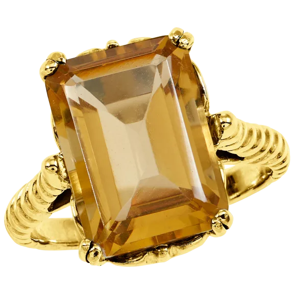 Savvy Cie 18K Gold Over Sterling Cushion Cut 7.25 Carat TW Genuine Citrine Ring