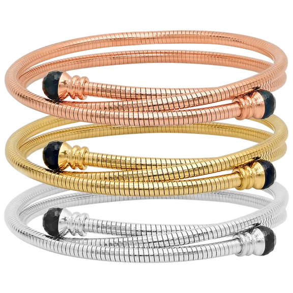 3-Pack: Steeltime Ladies Versatile 2.52k Simulated Black Diamond Bracelet Set