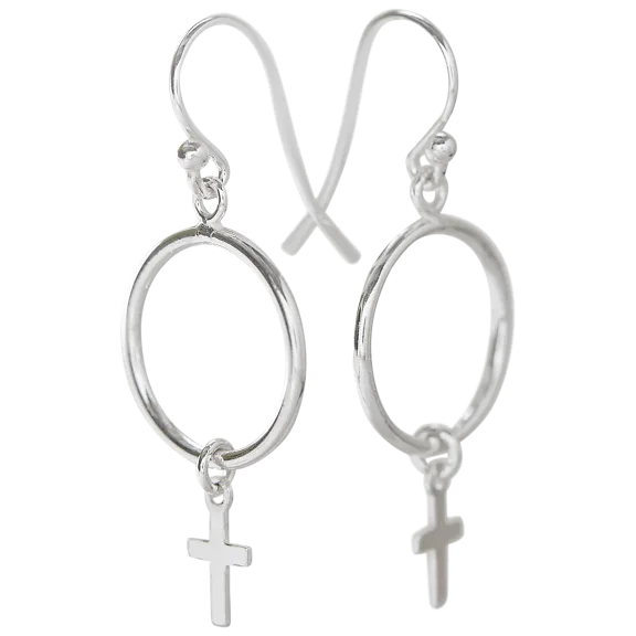 A&M Sterling Silver Hoop Cross Earrings