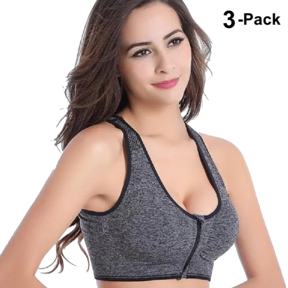 3-Pack Incredible Endurance Front-Zip Sports Bras
