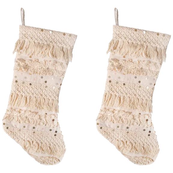 The 2-Pack Fringed Natural Stocking With Sequin Accents