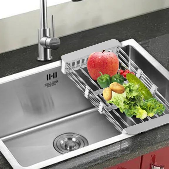Cheer Collection Stainless Steel Adjustable Over Sink Dish Drying Drainage Rack