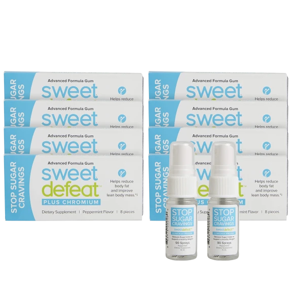 10-Pack: Sweet Defeat Anti-Sugar Bundle (8 packs of gum + 2 Sprays)