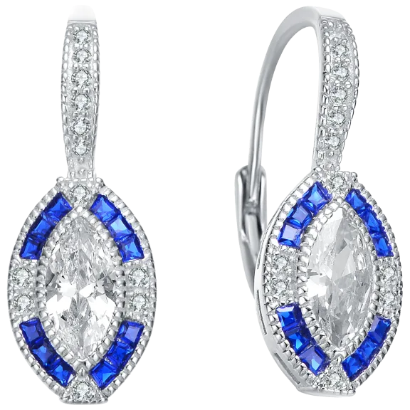 Genevive Stylish Sterling Silver Oval Cubic Zirconia Leverback Earrings