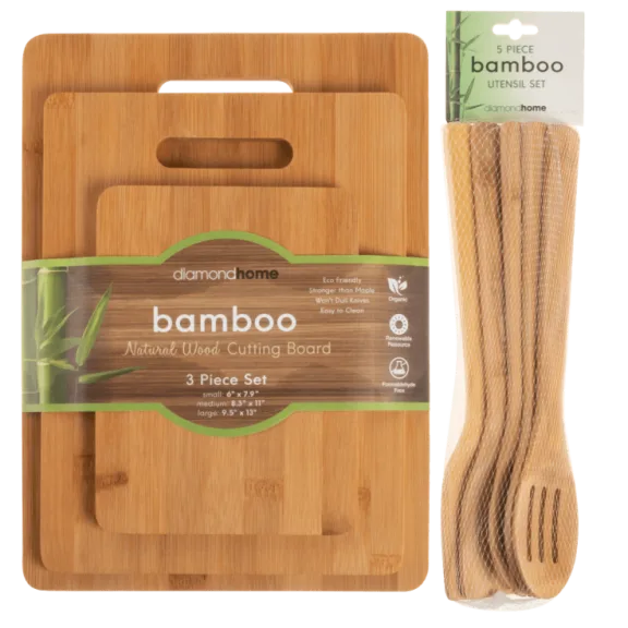 Diamond Home 8-Piece Bamboo Cutting Board and Utensil Set