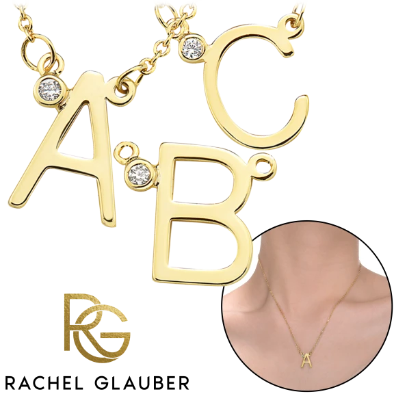 Rachel Glauber 18K Gold Plated CZ Initial Necklaces