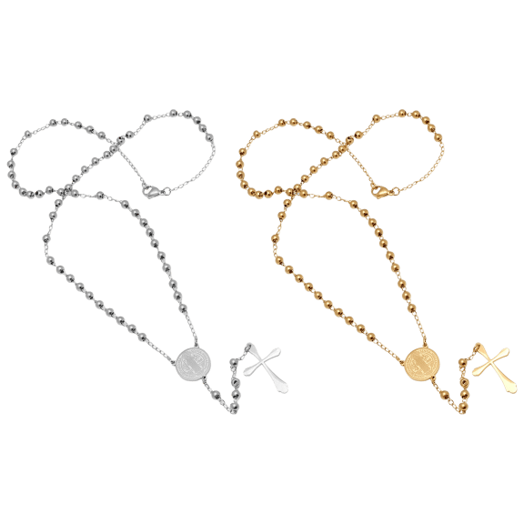 2-Pack: Steeltime Medalion Rosary Necklaces