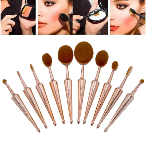 Zoë Ayla 10-Piece Professional Oval Makeup Brush Set with Diamond Shaped Handles