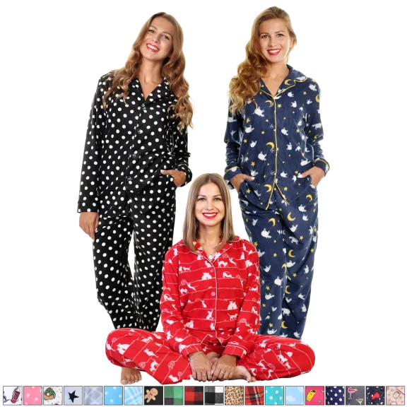Angelina Cozy Fleece Notch Collar Pajama Set with Pockets