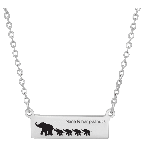 Steeltime "Mama or Nana & her peanuts" Elephant Stainless Steel Bar Necklaces