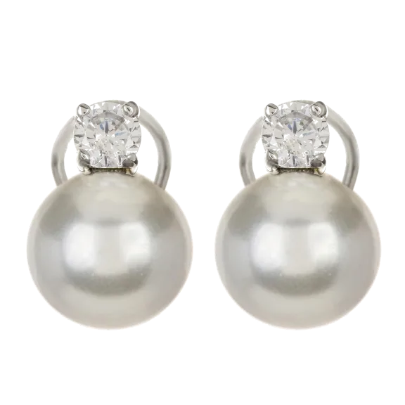 18K White Gold Sterling Silver Solitaire Swarovski Pearl Earring