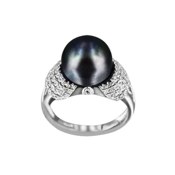 BORA BORA COLLECTION Black Beauty Diamond Encrusted Pearl Ring