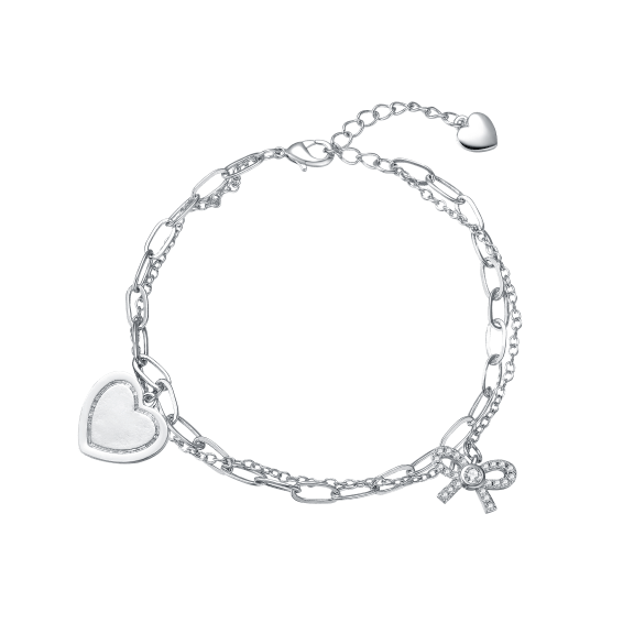 Genevive Sterling Silver Platinum Heart and Bow Tie Chain Bracelet
