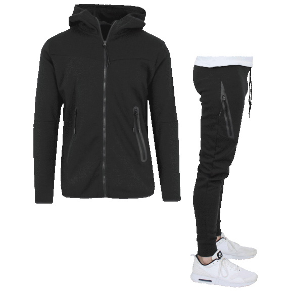 2-Piece: Men's Slim Fitting Hoodie & Jogger Tech Set Black