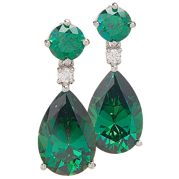 Edgewater Sterling Silver Swarovski Green Pear-Shaped Drop Earrings