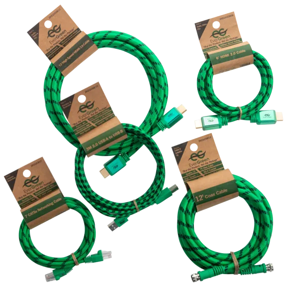 5-Piece Evergreen Braided Cable Bundle (2 HDMI, Printer, Ethernet & Coax)