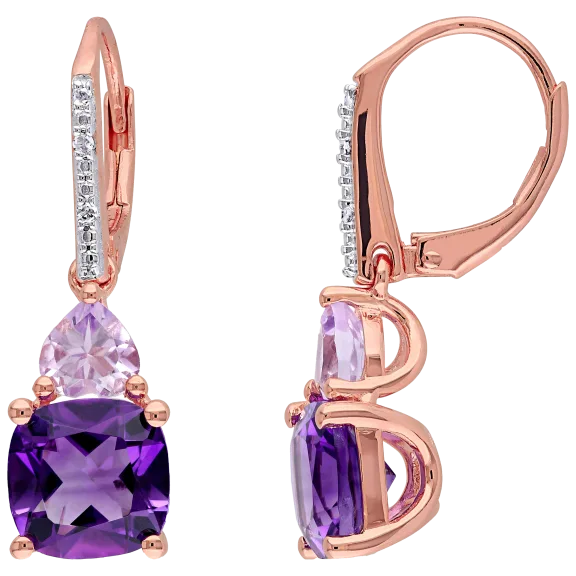 Golden NYC Jewelry Rose Gold Plated Circular Stone Cut Amethyst Earrings