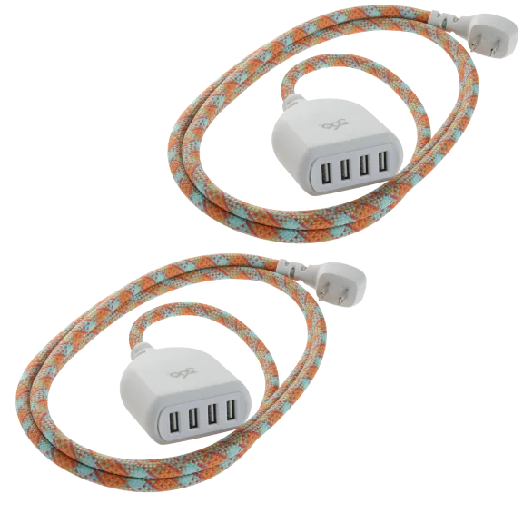 2-Pack: 360 Electrical Habitat Braided USB Extension Cord With 4.8A 4-Port USB