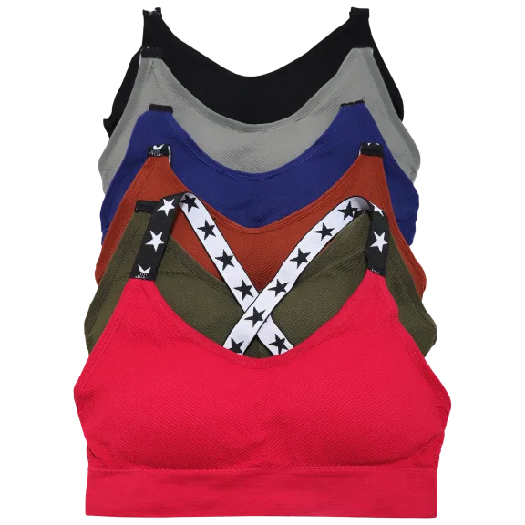 6-Pack: Angelina Seamless Bralette with Star Pattern Elastic Straps