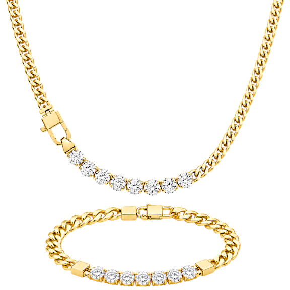 Saffron 18K Gold Plated Cuban Link Cubic Zirconia Necklace & Bracelet Set