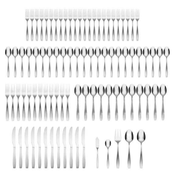 Cambridge Tyrus Satin Mirror 89-Piece Flatware Set