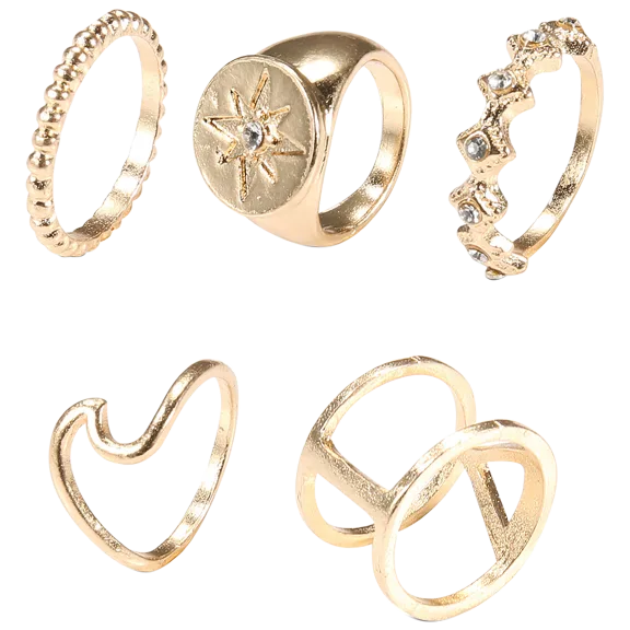Golden NYC Jewelry 5-Piece Goldtone Sleek Curved Ring Set