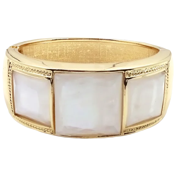 Savvy Cie 18K Gold Plate Hinged Bangle With Genuine Mother Of Pearl