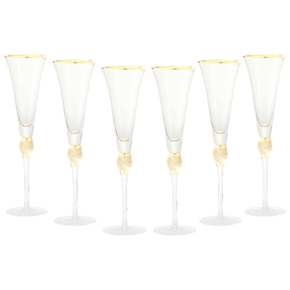 Aisle26 Crystal Champagne Trumpet with Gold Rim Set