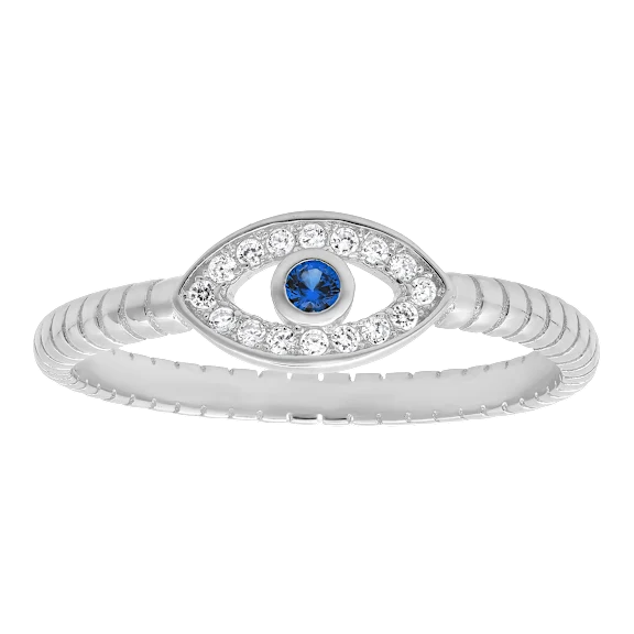 Kylie Harper Sterling Silver Petite CZ Evil Eye Ring