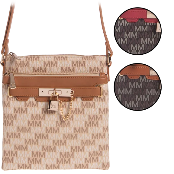 Lock & Chain Patterned Crossbody Bag by Milan Imports