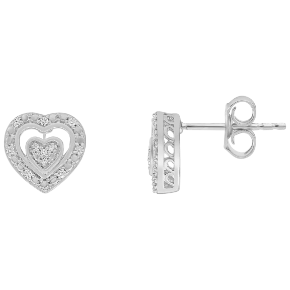 Diamond Muse 0.10 Carat TW Diamond Heart Shape Earrings In Sterling Silver