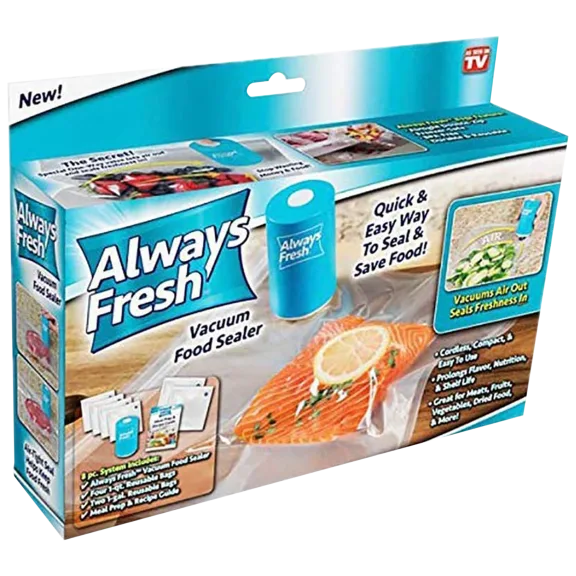 ASOTV Always Fresh Vacuum Food Sealer with 6 Reusable Bags