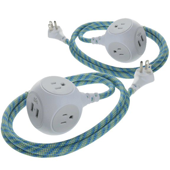 2-Pack: 360 Electrical 3-Outlet Braided Extension Cords With 2 USB Ports