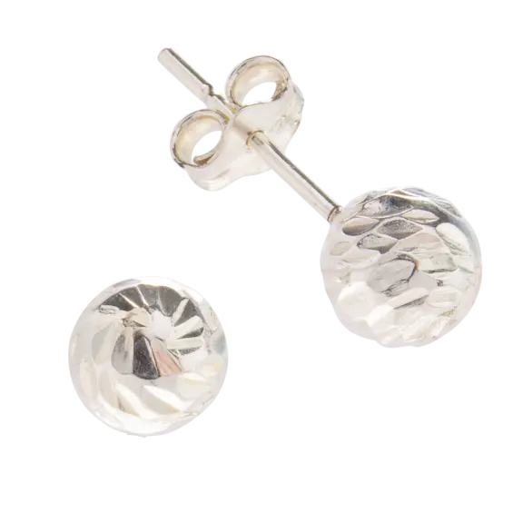 A&M Sterling Silver 6mm Diamond-Cut Ball Stud Earrings