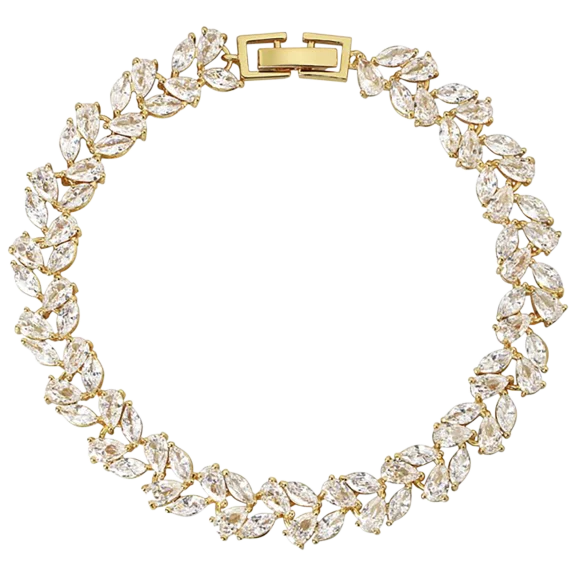 Hollywood Sensation Gold Leaf Marquise and Pear Cut CZ Tennis Bracelet
