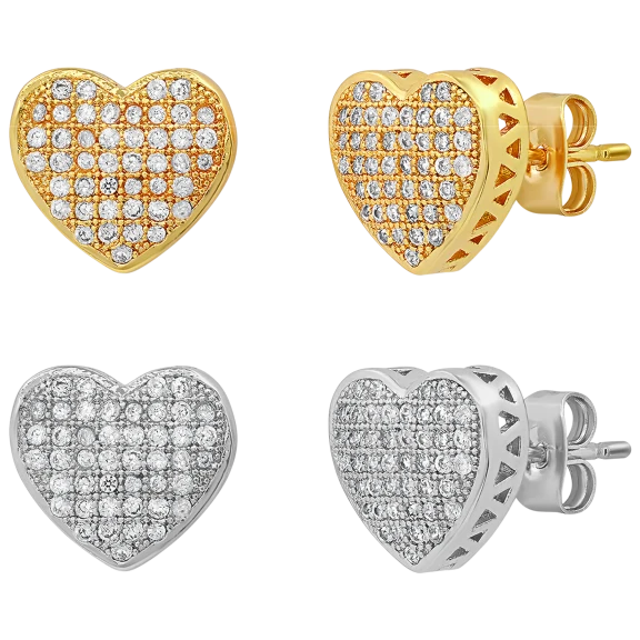 2-Pairs: Steeltime Ladies .45ct Simulated Diamond Heart Earrings Set