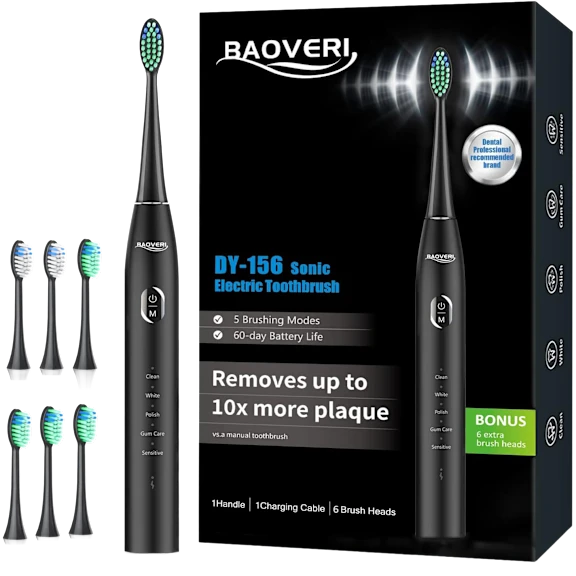 BAOVERI DY-156 Sonic Electric Toothbrush with 6 Brush Heads